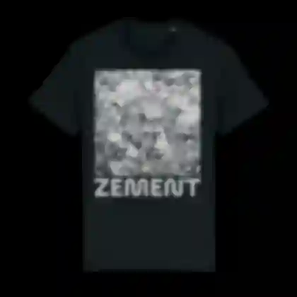 Black screen-printed T-shirt showcasing the cover motif of the ZEMENT PASSAGEN artwork.
